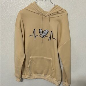 Tan Hoodie with Heartbeat Design